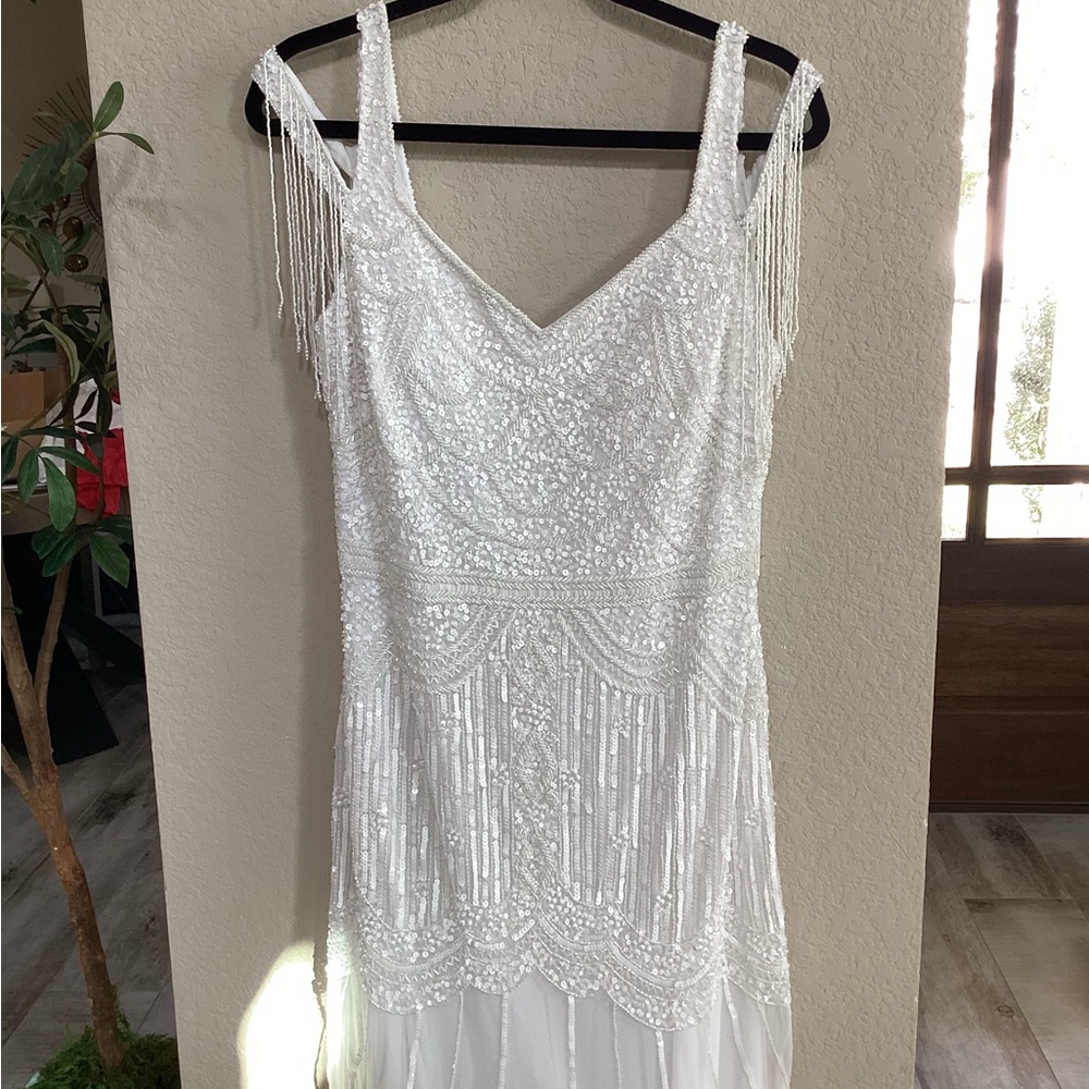 Gatsby Lady White Sequin Maxi/Wedding Dress Sz. 10 Elegant Embellished Details - Picture 5 of 15
